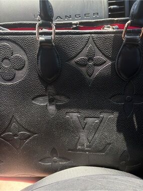 Louis Vuitton Black Embossed Monogram Tote with Red Interior